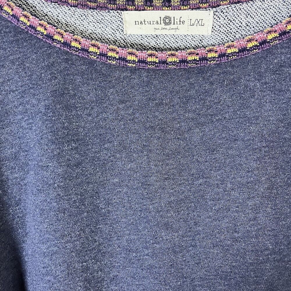 Natural Life Boho Oversized Knit Trim Blue Sweatshirt Size Large/XL - Picture 6 of 11